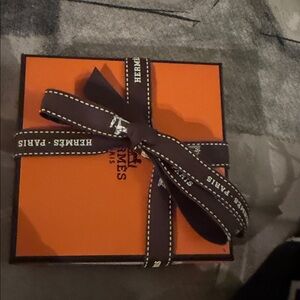 Hermes Orange Gift Box with Brown Ribbon bracelet box